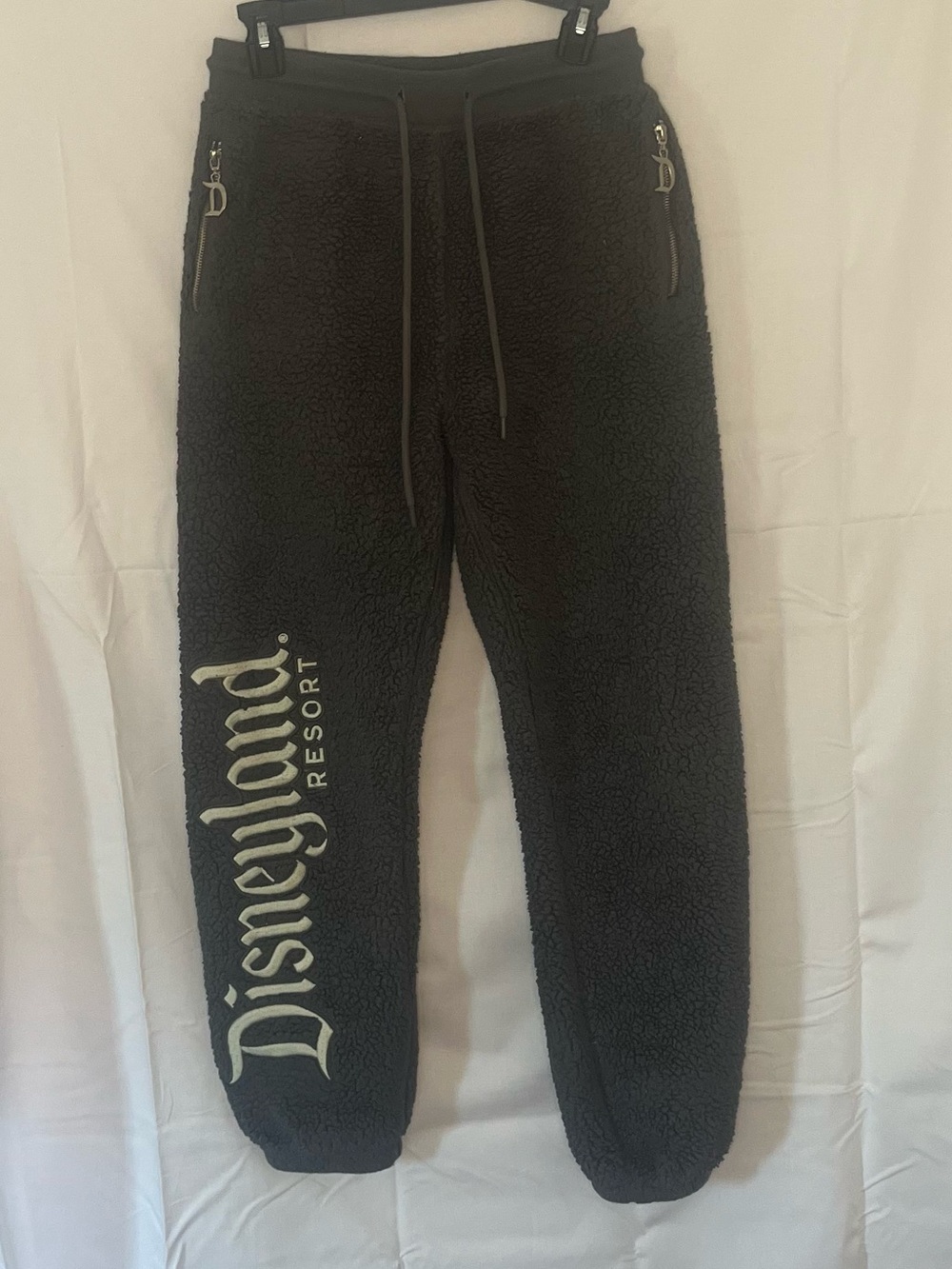 Disney Black Sherpa Joggers Size L with White Resort Script